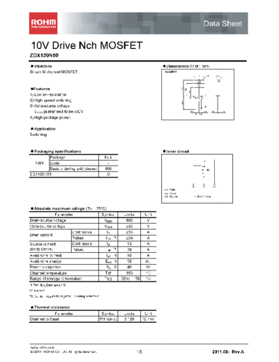 Rohm zdx130n50  . Electronic Components Datasheets Active components Transistors Rohm zdx130n50.pdf