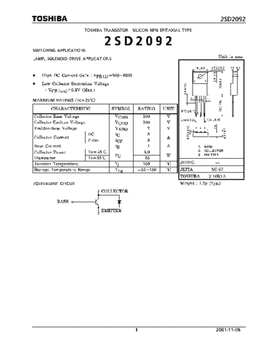 Toshiba 2sd2092  . Electronic Components Datasheets Active components Transistors Toshiba 2sd2092.pdf