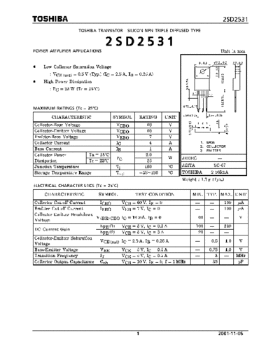 Toshiba 2sd2531  . Electronic Components Datasheets Active components Transistors Toshiba 2sd2531.pdf
