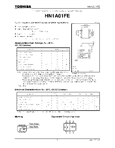 Toshiba hn1a01fe 071101  . Electronic Components Datasheets Active components Transistors Toshiba hn1a01fe_071101.pdf