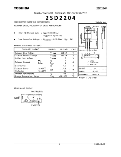 Toshiba 2sd2204  . Electronic Components Datasheets Active components Transistors Toshiba 2sd2204.pdf