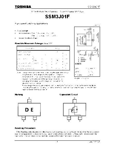 Toshiba ssm3j01f 071101  . Electronic Components Datasheets Active components Transistors Toshiba ssm3j01f_071101.pdf