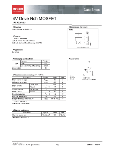 Rohm rxr035n03  . Electronic Components Datasheets Active components Transistors Rohm rxr035n03.pdf