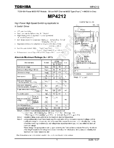 Toshiba mp4212 en wm 20061027  . Electronic Components Datasheets Active components Transistors Toshiba mp4212_en_wm_20061027.pdf