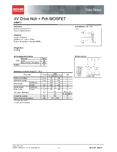 Rohm sh8m13  . Electronic Components Datasheets Active components Transistors Rohm sh8m13.pdf