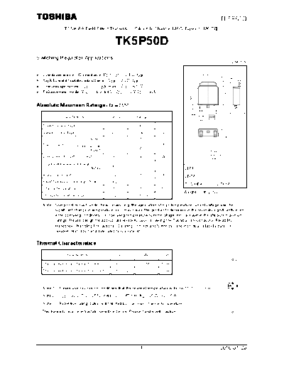 Toshiba tk5p50d 100120  . Electronic Components Datasheets Active components Transistors Toshiba tk5p50d_100120.pdf