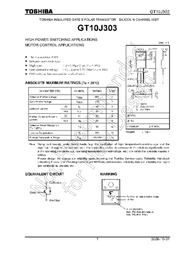 Toshiba gt10j303 en wm 20061031  . Electronic Components Datasheets Active components Transistors Toshiba gt10j303_en_wm_20061031.pdf