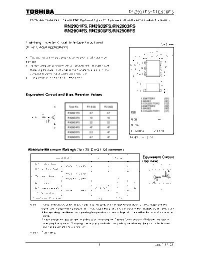 Toshiba rn2901fs rn2906fs 071101  . Electronic Components Datasheets Active components Transistors Toshiba rn2901fs_rn2906fs_071101.pdf