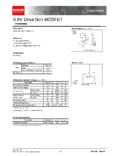 Rohm rye002n05  . Electronic Components Datasheets Active components Transistors Rohm rye002n05.pdf