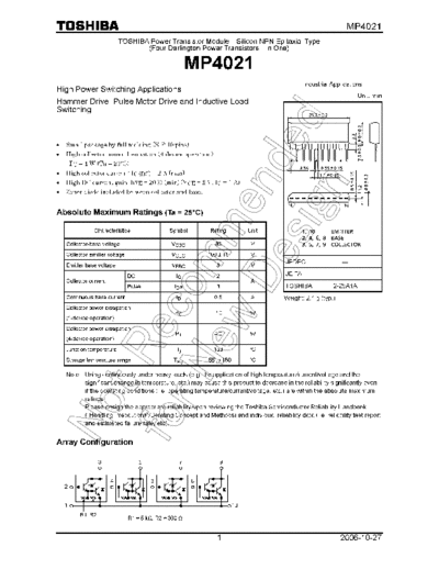 Toshiba mp4021 en wm 20061027  . Electronic Components Datasheets Active components Transistors Toshiba mp4021_en_wm_20061027.pdf