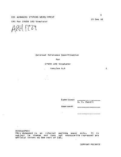 cdc ARH1729N Cyber 180 Simulator ERS Dec81  . Rare and Ancient Equipment cdc cyber cyber_180 NOS_VE ses ARH1729N_Cyber_180_Simulator_ERS_Dec81.pdf