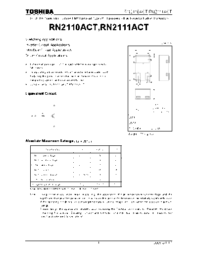 Toshiba rn2110act rn2111act 090417  . Electronic Components Datasheets Active components Transistors Toshiba rn2110act_rn2111act_090417.pdf