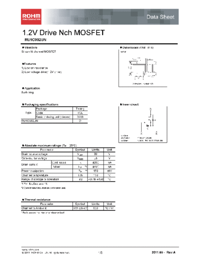 Rohm ru1c002un  . Electronic Components Datasheets Active components Transistors Rohm ru1c002un.pdf