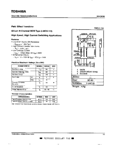 Toshiba 2sk2038  . Electronic Components Datasheets Active components Transistors Toshiba 2sk2038.pdf