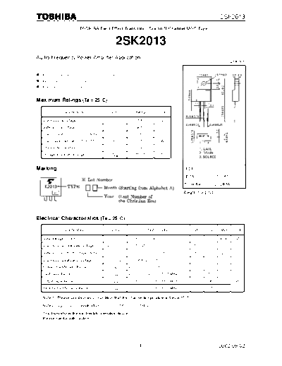 Toshiba 2sk2013  . Electronic Components Datasheets Active components Transistors Toshiba 2sk2013.pdf