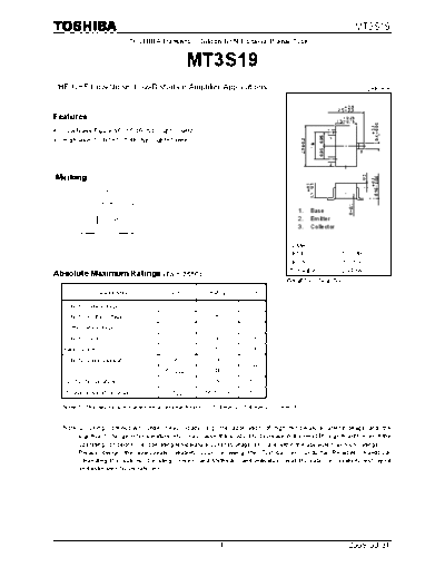 Toshiba mt3s19 090331  . Electronic Components Datasheets Active components Transistors Toshiba mt3s19_090331.pdf