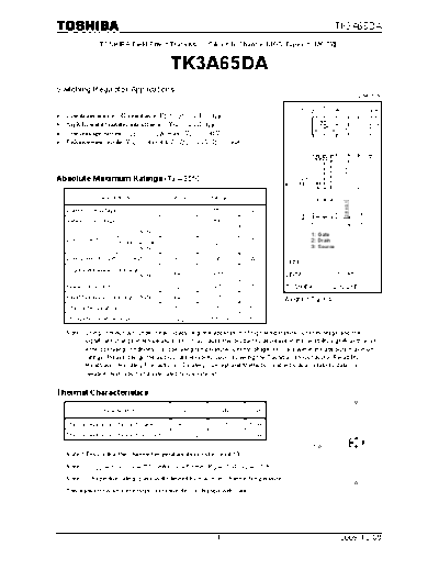 Toshiba tk3a65da 091208  . Electronic Components Datasheets Active components Transistors Toshiba tk3a65da_091208.pdf