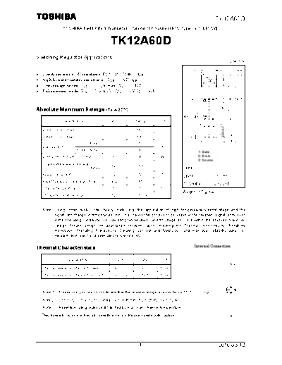 Toshiba tk12a60d en datasheet 100812  . Electronic Components Datasheets Active components Transistors Toshiba tk12a60d_en_datasheet_100812.pdf