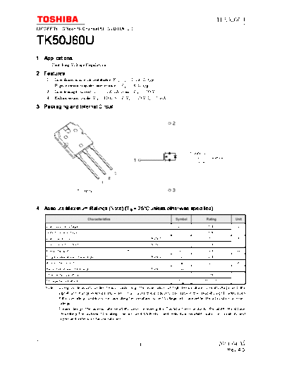 Toshiba tk50j60u en datasheet 110430  . Electronic Components Datasheets Active components Transistors Toshiba tk50j60u_en_datasheet_110430.pdf