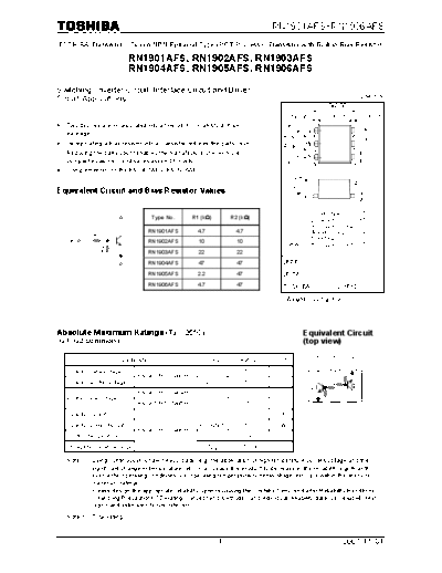 Toshiba rn1901afs rn1906afs 071101  . Electronic Components Datasheets Active components Transistors Toshiba rn1901afs_rn1906afs_071101.pdf