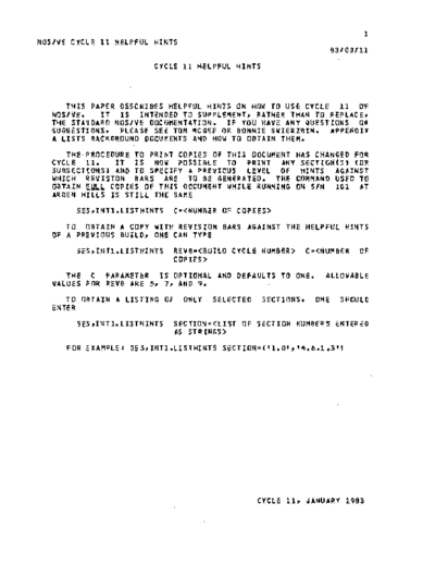 cdc NOS VE Cycle 11 Helpful Hints Feb83  . Rare and Ancient Equipment cdc cyber cyber_180 NOS_VE integration NOS_VE_Cycle_11_Helpful_Hints_Feb83.pdf