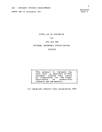 cdc S5233F Cyber 180 II Assembler ERS Oct86  . Rare and Ancient Equipment cdc cyber cyber_180 NOS_VE ses S5233F_Cyber_180_II_Assembler_ERS_Oct86.pdf