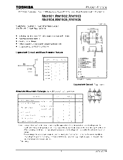 Toshiba rn1901 rn1906 100514  . Electronic Components Datasheets Active components Transistors Toshiba rn1901_rn1906_100514.pdf