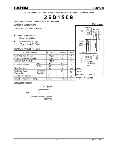 Toshiba 2sd1508  . Electronic Components Datasheets Active components Transistors Toshiba 2sd1508.pdf