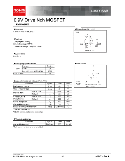 Rohm rym002n05  . Electronic Components Datasheets Active components Transistors Rohm rym002n05.pdf