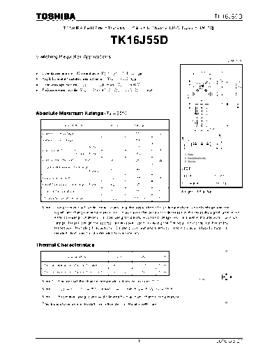 Toshiba tk16j55d en datasheet 100827  . Electronic Components Datasheets Active components Transistors Toshiba tk16j55d_en_datasheet_100827.pdf