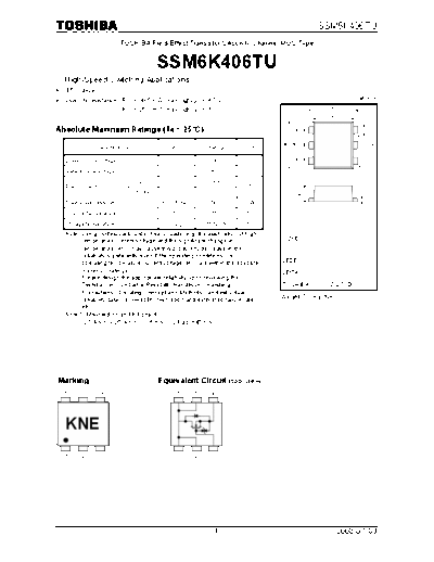 Toshiba ssm6k406tu 080703  . Electronic Components Datasheets Active components Transistors Toshiba ssm6k406tu_080703.pdf
