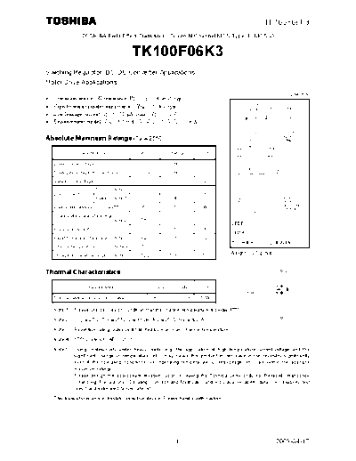 Toshiba tk100f06k3 en datasheet 090417  . Electronic Components Datasheets Active components Transistors Toshiba tk100f06k3_en_datasheet_090417.pdf