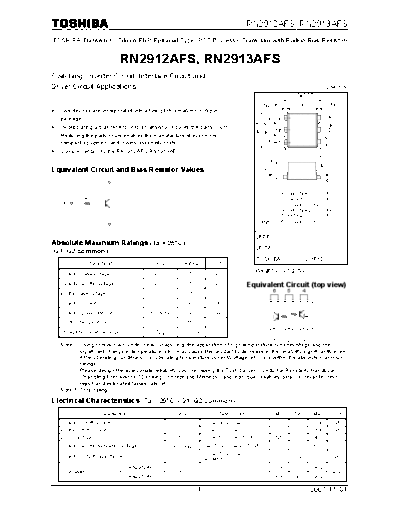 Toshiba rn2912afs rn2913afs 071101  . Electronic Components Datasheets Active components Transistors Toshiba rn2912afs_rn2913afs_071101.pdf