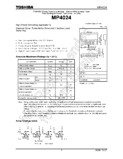 Toshiba mp4024 en wm 20061027  . Electronic Components Datasheets Active components Transistors Toshiba mp4024_en_wm_20061027.pdf