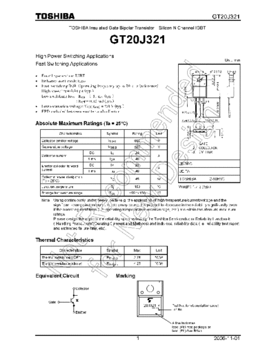 Toshiba gt20j321 en wm 20061101  . Electronic Components Datasheets Active components Transistors Toshiba gt20j321_en_wm_20061101.pdf