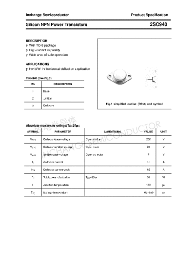 Inchange Semiconductor 2sc940  . Electronic Components Datasheets Active components Transistors Inchange Semiconductor 2sc940.pdf