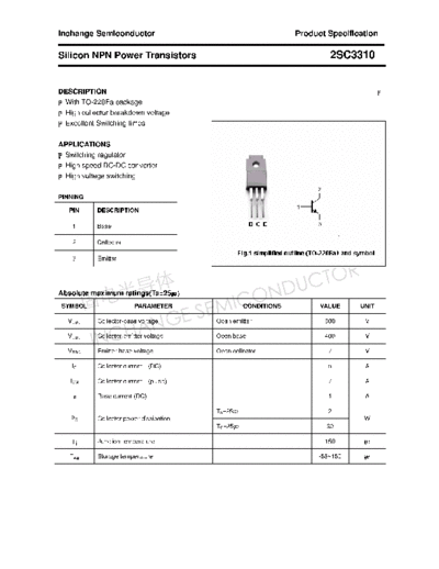 Inchange Semiconductor 2sc3310  . Electronic Components Datasheets Active components Transistors Inchange Semiconductor 2sc3310.pdf
