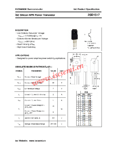 Inchange Semiconductor 2sd1517  . Electronic Components Datasheets Active components Transistors Inchange Semiconductor 2sd1517.pdf