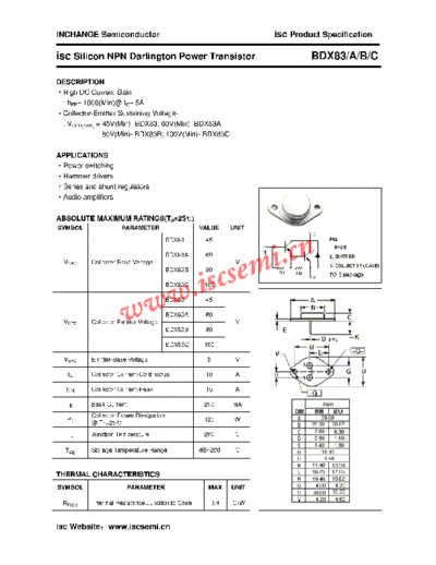 Inchange Semiconductor bdx83 a b c  . Electronic Components Datasheets Active components Transistors Inchange Semiconductor bdx83_a_b_c.pdf