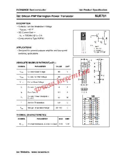 Inchange Semiconductor mje701  . Electronic Components Datasheets Active components Transistors Inchange Semiconductor mje701.pdf
