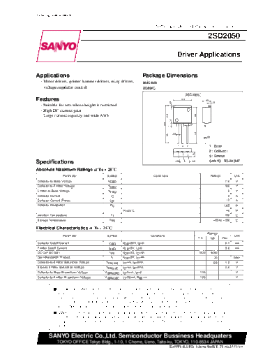 Sanyo 2sd2050  . Electronic Components Datasheets Active components Transistors Sanyo 2sd2050.pdf