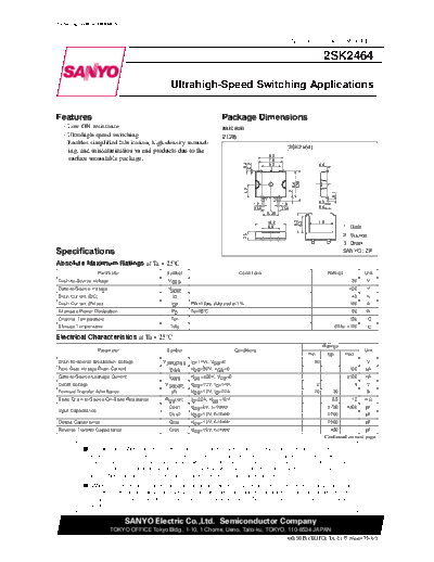 Sanyo 2sk2464  . Electronic Components Datasheets Active components Transistors Sanyo 2sk2464.pdf