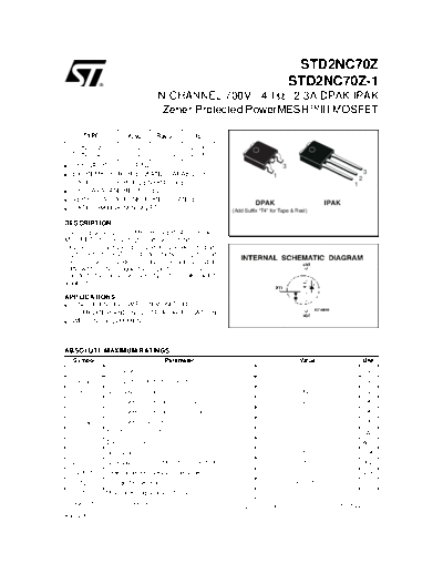 ST std2nc70z  . Electronic Components Datasheets Active components Transistors ST std2nc70z.pdf