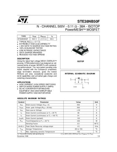 ST ste38nb50f  . Electronic Components Datasheets Active components Transistors ST ste38nb50f.pdf