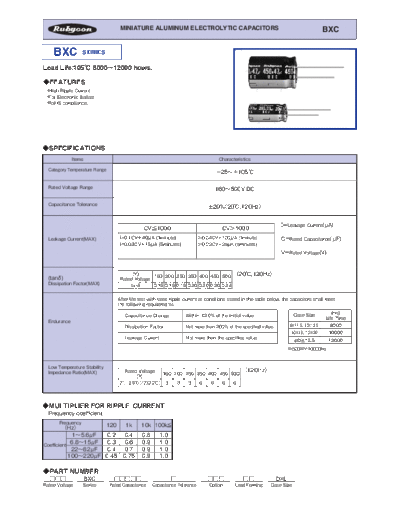 Rubycon e BXC  . Electronic Components Datasheets Passive components capacitors Datasheets Rubycon e_BXC.pdf