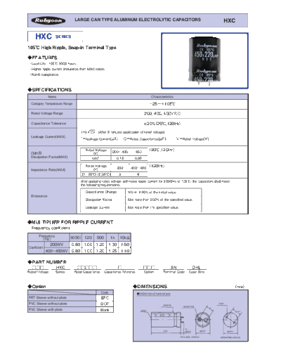 Rubycon e HXC snapin  . Electronic Components Datasheets Passive components capacitors Datasheets Rubycon e_HXC_snapin.pdf