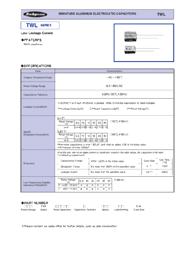 Rubycon e TWL  . Electronic Components Datasheets Passive components capacitors Datasheets Rubycon e_TWL.pdf