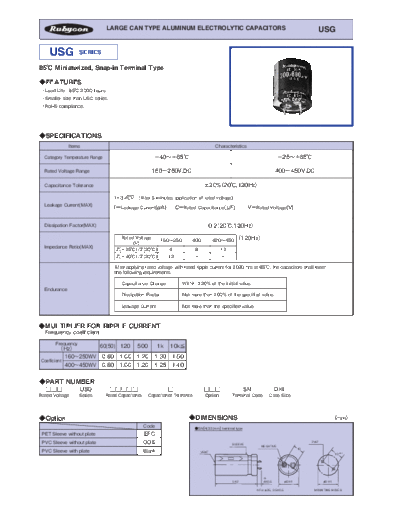 Rubycon e USG snapin  . Electronic Components Datasheets Passive components capacitors Datasheets Rubycon e_USG_snapin.pdf