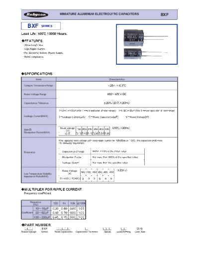 Rubycon e BXF  . Electronic Components Datasheets Passive components capacitors Datasheets Rubycon e_BXF.pdf