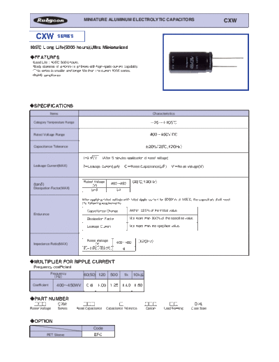 Rubycon e CXW  . Electronic Components Datasheets Passive components capacitors Datasheets Rubycon e_CXW.pdf